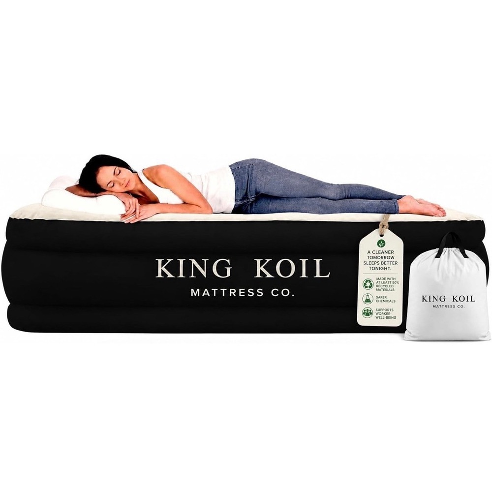 King Koil Air Mattress Queen with Built-in Pump, Inflatable Blow Up Bed
